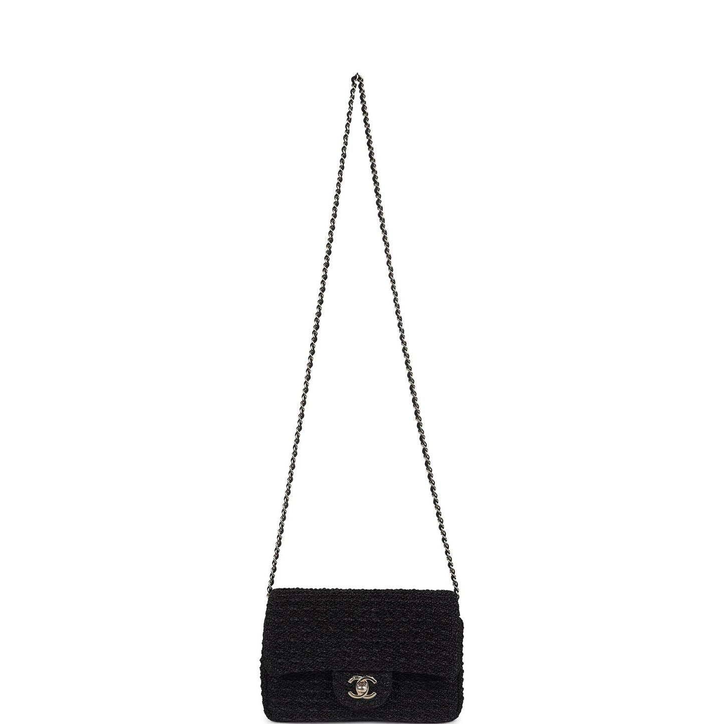 Chanel Mini Summer Nights Flap Bag Black Woven Patent Leather Light Gold Hardware