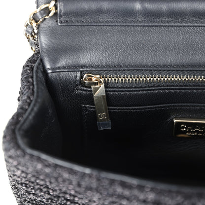 Chanel Mini Summer Nights Flap Bag Black Woven Patent Leather Light Gold Hardware