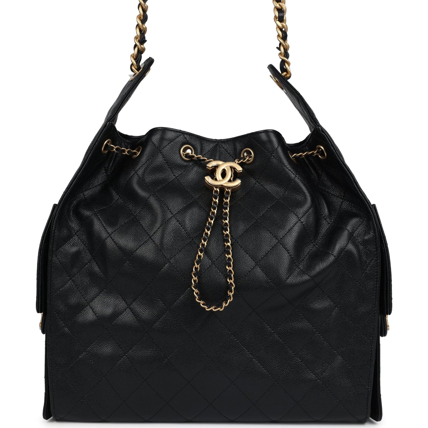 Chanel Medium 25 Hobo Bag Black Caviar Antique Gold Hardware