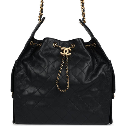 Chanel Medium 25 Hobo Bag Black Caviar Antique Gold Hardware