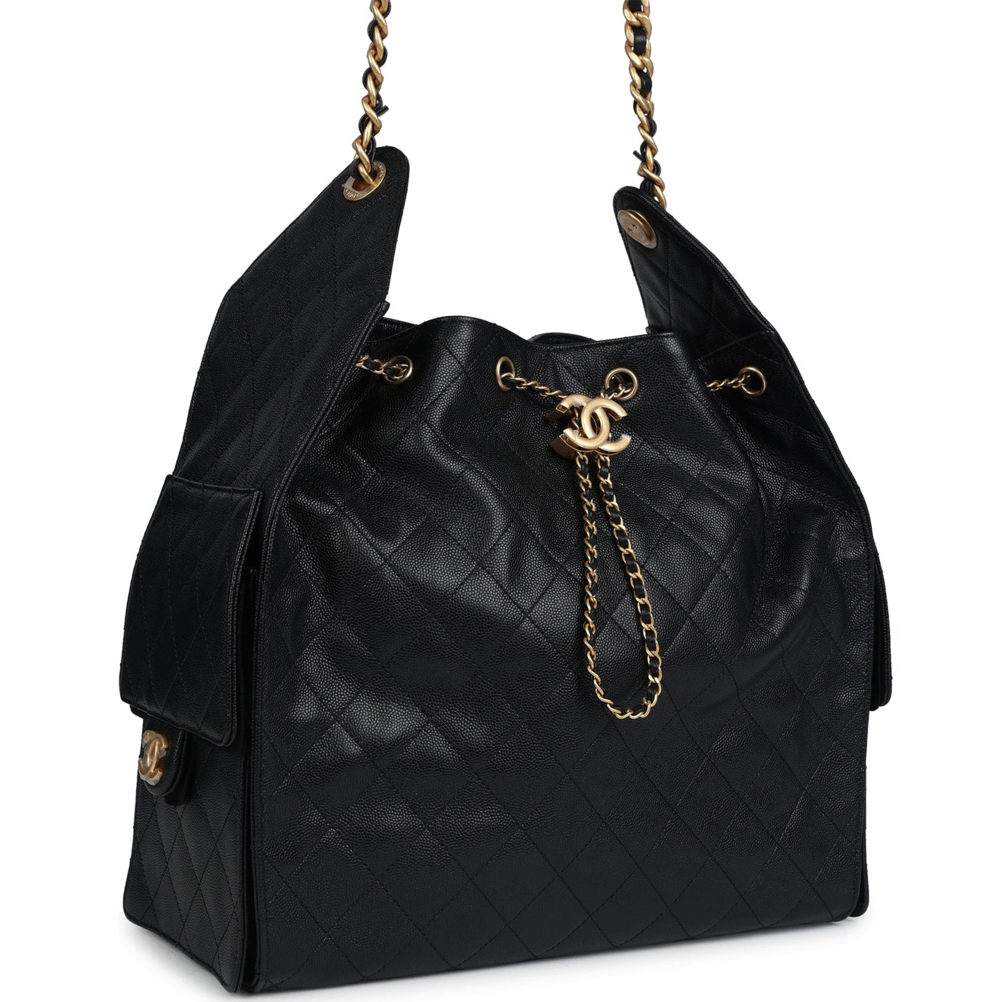 Chanel Medium 25 Hobo Bag Black Caviar Antique Gold Hardware