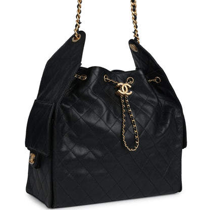 Chanel Medium 25 Hobo Bag Black Caviar Antique Gold Hardware