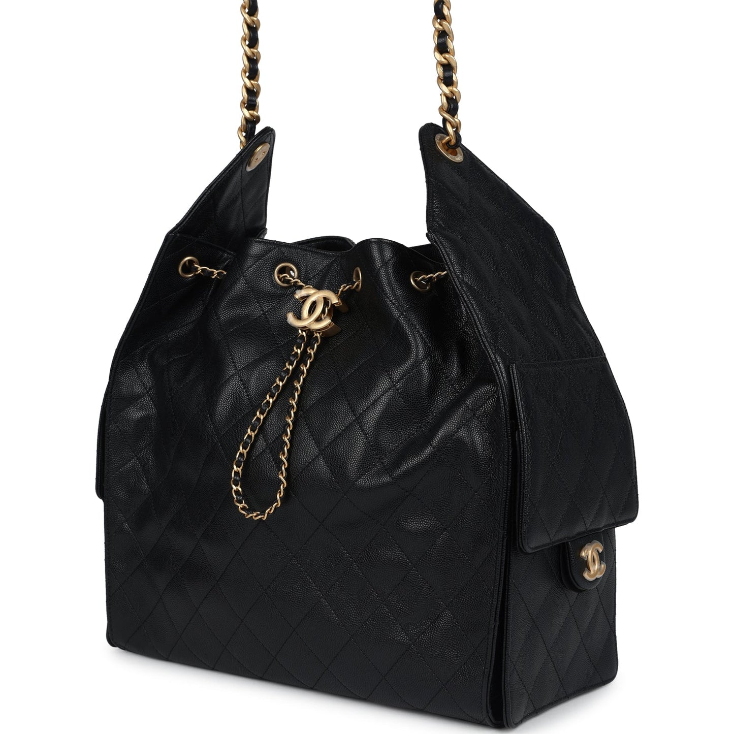 Chanel Medium 25 Hobo Bag Black Caviar Antique Gold Hardware