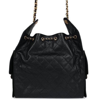 Chanel Medium 25 Hobo Bag Black Caviar Antique Gold Hardware