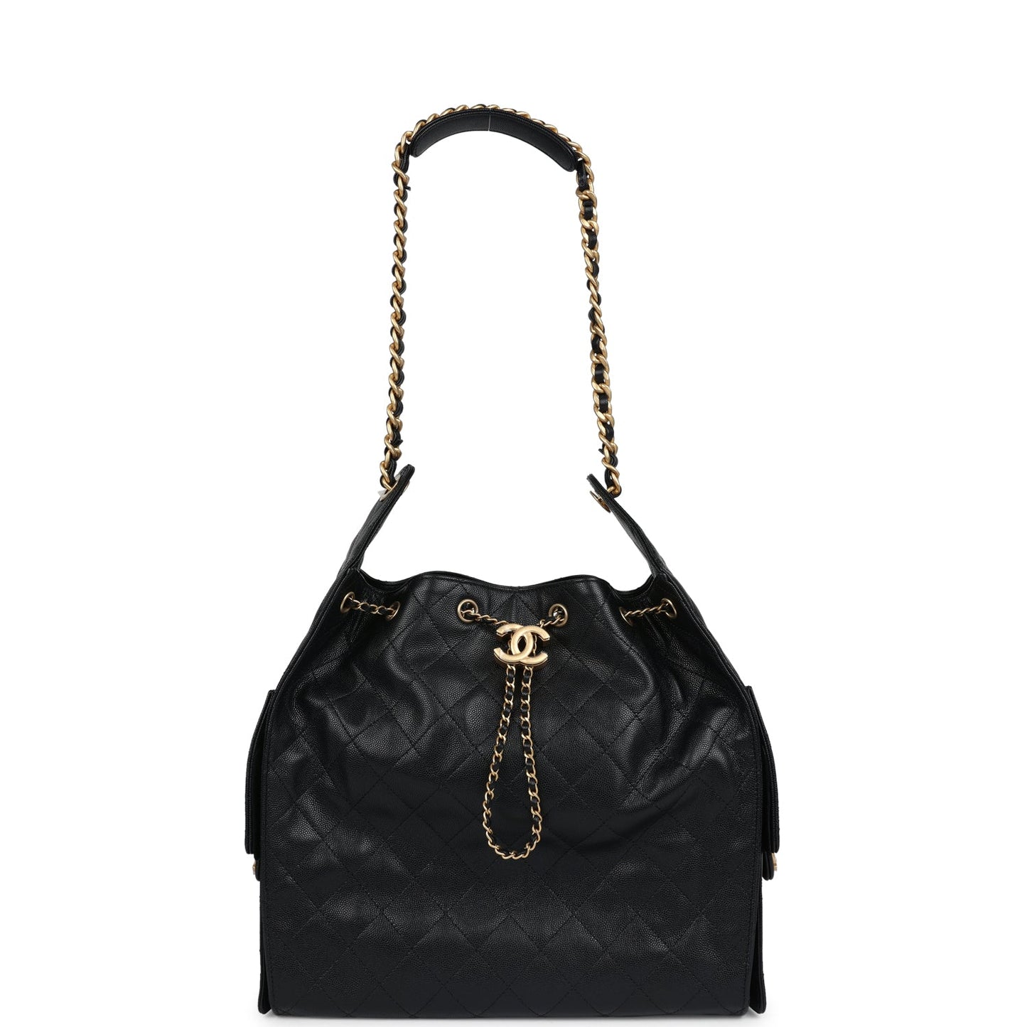Chanel Medium 25 Hobo Bag Black Caviar Antique Gold Hardware