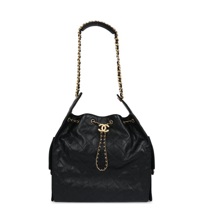 Chanel Medium 25 Hobo Bag Black Caviar Antique Gold Hardware