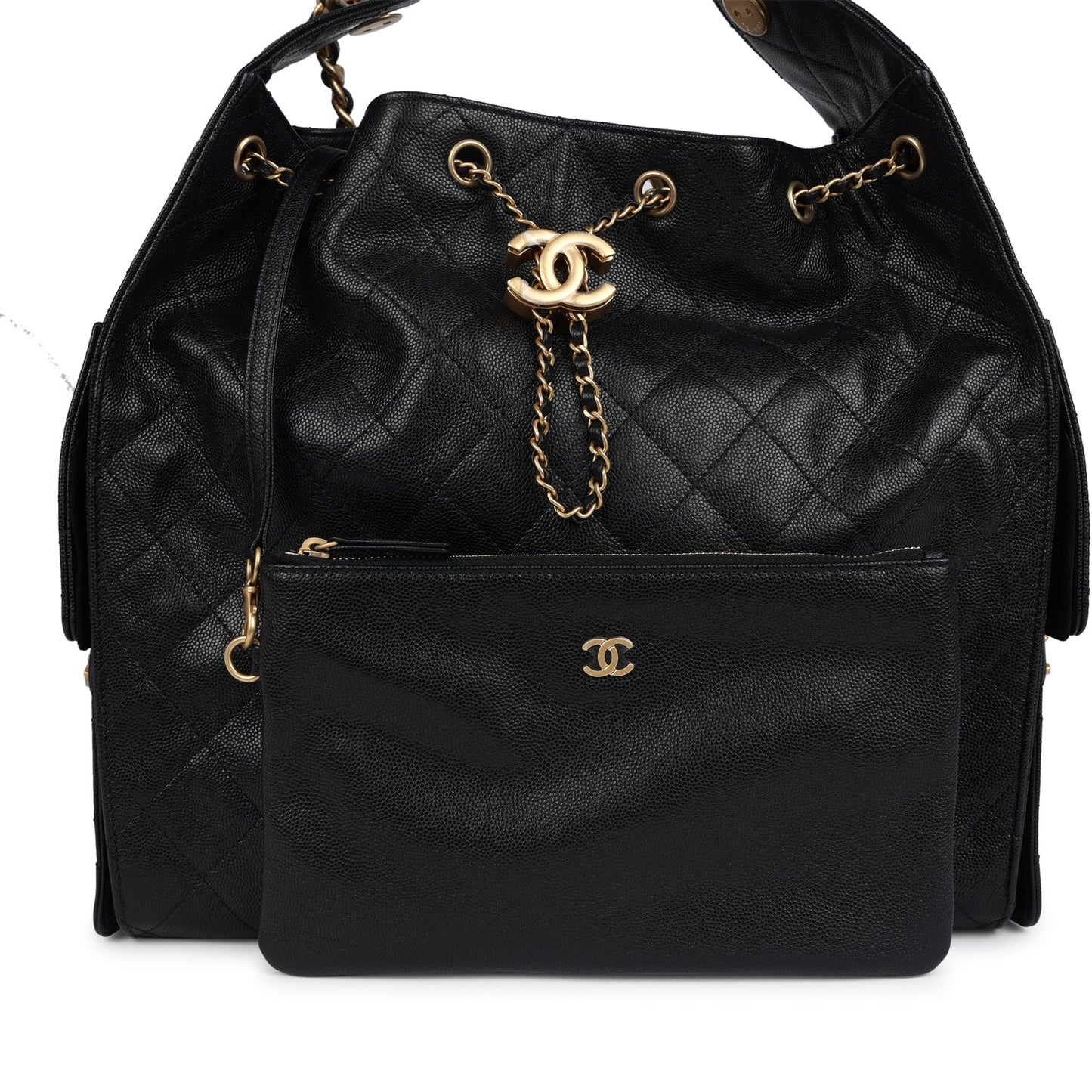Chanel Medium 25 Hobo Bag Black Caviar Antique Gold Hardware