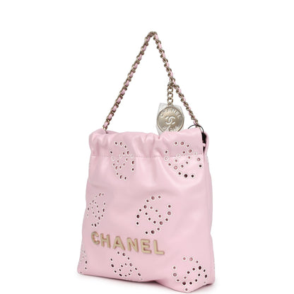 Chanel Mini 22 Bag Pink Shiny Calfskin Brushed Gold Hardware