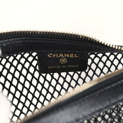Chanel Mini Round Hobo Pouch Bag Black Mesh Light Gold Hardware