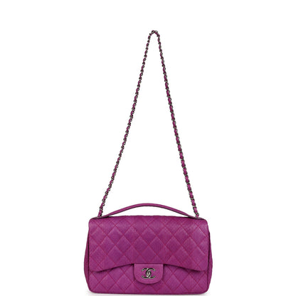 Chanel Medium Easy Carry Flap Bag Purple Python Silver Hardware