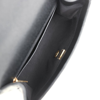 Chanel Small Top Handle Flap Bag Black Shiny Grained Calfskin Brushed Gold Hardware