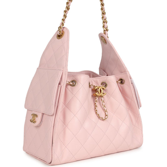 Chanel Small 25 Hobo Bag Light Pink Caviar Antique Gold Hardware