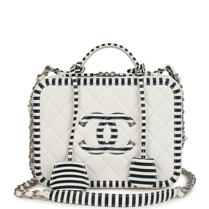 Chanel Medium CC Filigree Vanity Case Black and White Caviar Silver Hardware