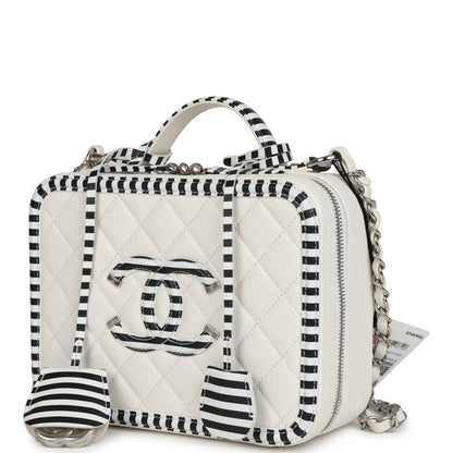 Chanel Medium CC Filigree Vanity Case Black and White Caviar Silver Hardware