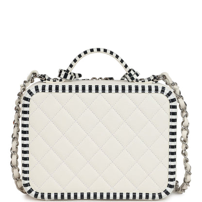 Chanel Medium CC Filigree Vanity Case Black and White Caviar Silver Hardware