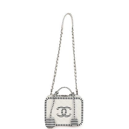 Chanel Medium CC Filigree Vanity Case Black and White Caviar Silver Hardware
