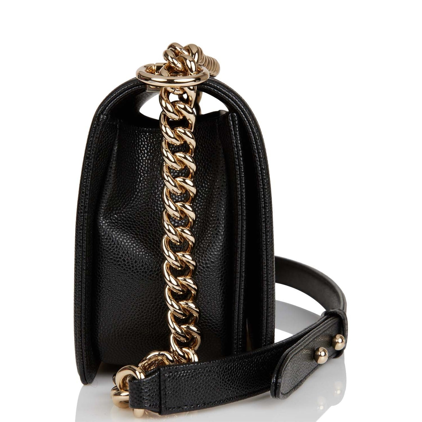 Chanel Medium Boy Bag Black Chevron Caviar Light Gold Hardware