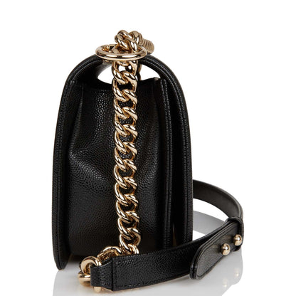 Chanel Medium Boy Bag Black Chevron Caviar Light Gold Hardware