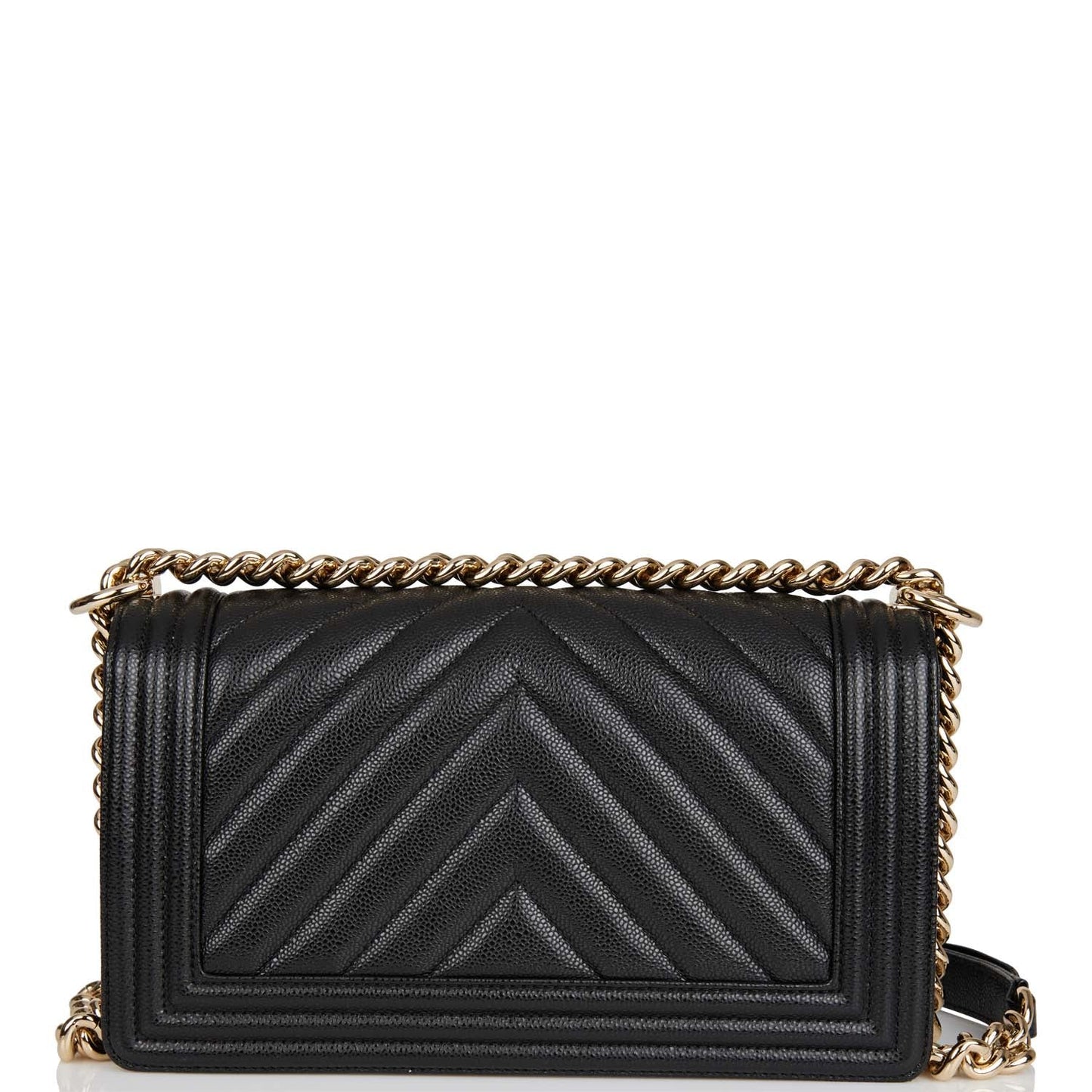 Chanel Medium Boy Bag Black Chevron Caviar Light Gold Hardware