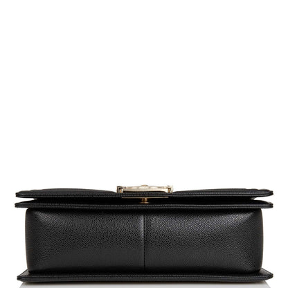 Chanel Medium Boy Bag Black Chevron Caviar Light Gold Hardware