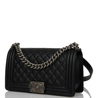 Chanel Medium Boy Bag Black Caviar Ruthenium Hardware