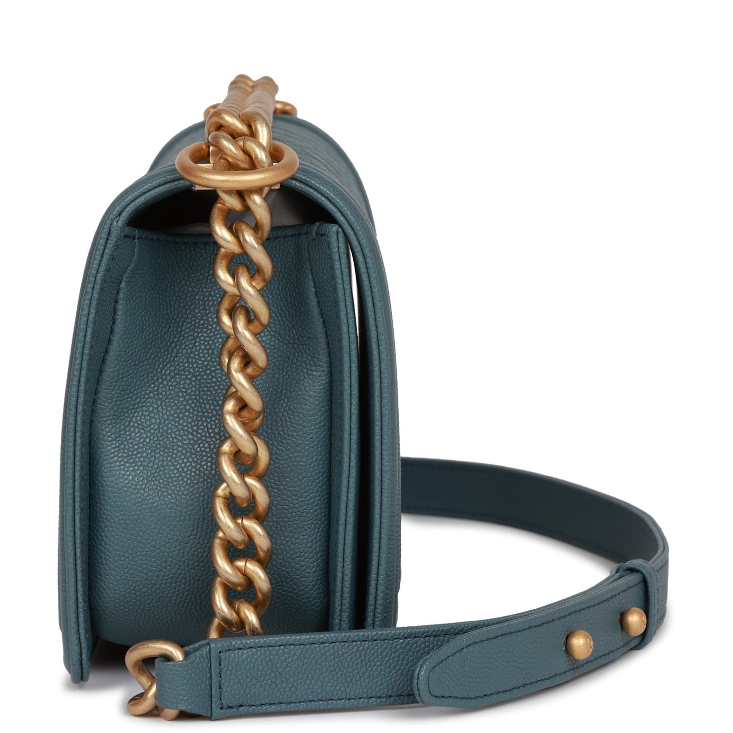 Chanel Medium Boy Bag Blue Caviar Antique Gold Hardware