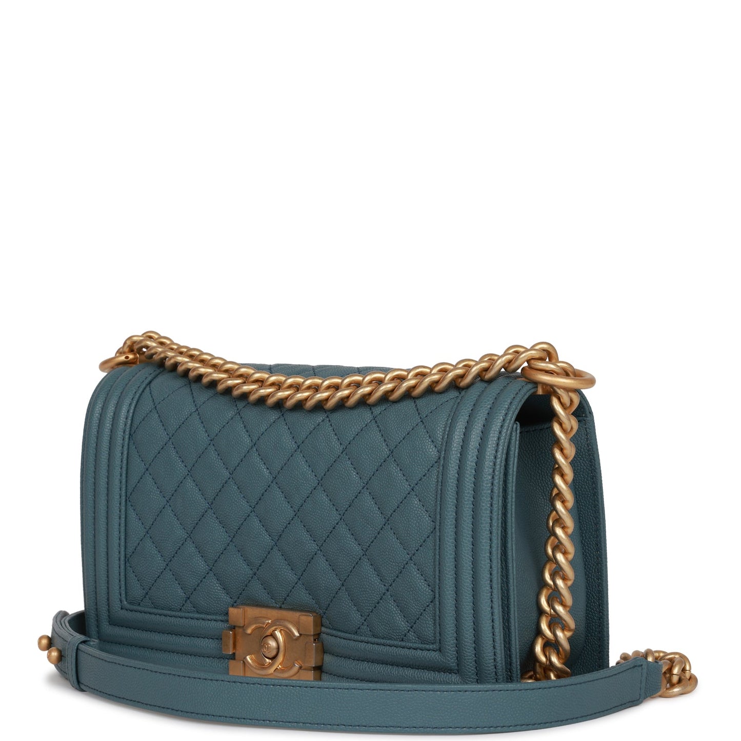 Chanel Medium Boy Bag Blue Caviar Antique Gold Hardware