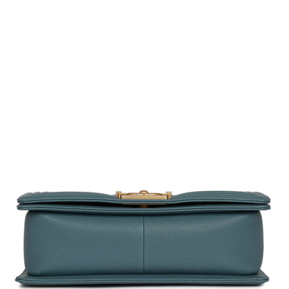 Chanel Medium Boy Bag Blue Caviar Antique Gold Hardware