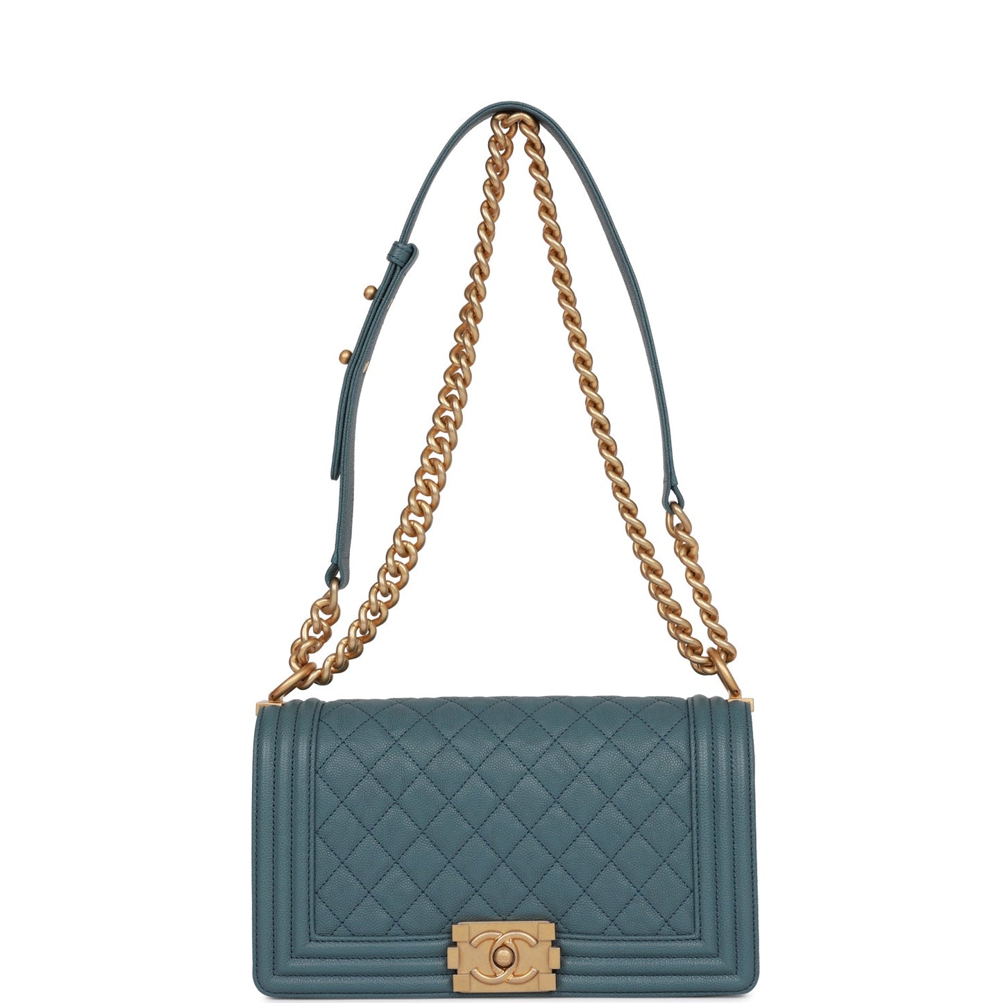 Chanel Medium Boy Bag Blue Caviar Antique Gold Hardware