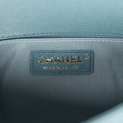 Chanel Medium Boy Bag Blue Caviar Antique Gold Hardware