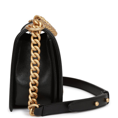 Chanel Medium Boy Bag Black Caviar Antique Gold Hardware