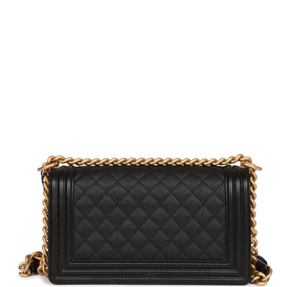 Chanel Medium Boy Bag Black Caviar Antique Gold Hardware