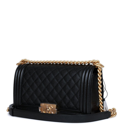 Chanel Medium Boy Bag Black Caviar Antique Gold Hardware