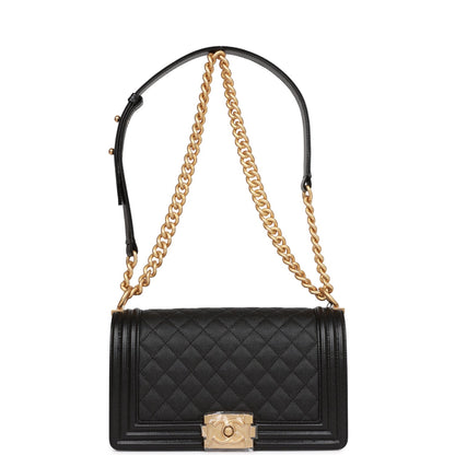 Chanel Medium Boy Bag Black Caviar Antique Gold Hardware
