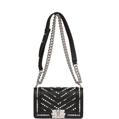 Chanel Small Boy Bag Black Calfskin and Pearl Silver Hardware