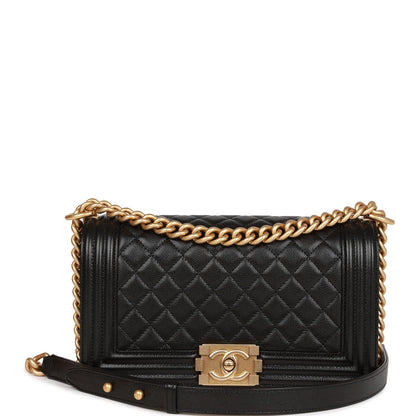 Chanel Medium Boy Bag Black Caviar Antique Gold Hardware