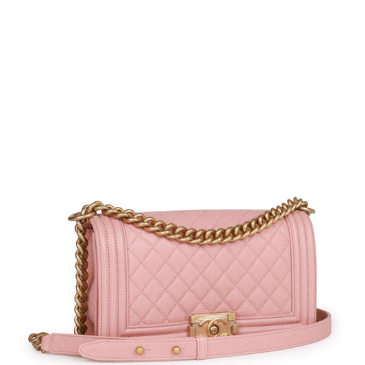 Chanel Medium Boy Bag Pink Caviar Antique Gold Hardware