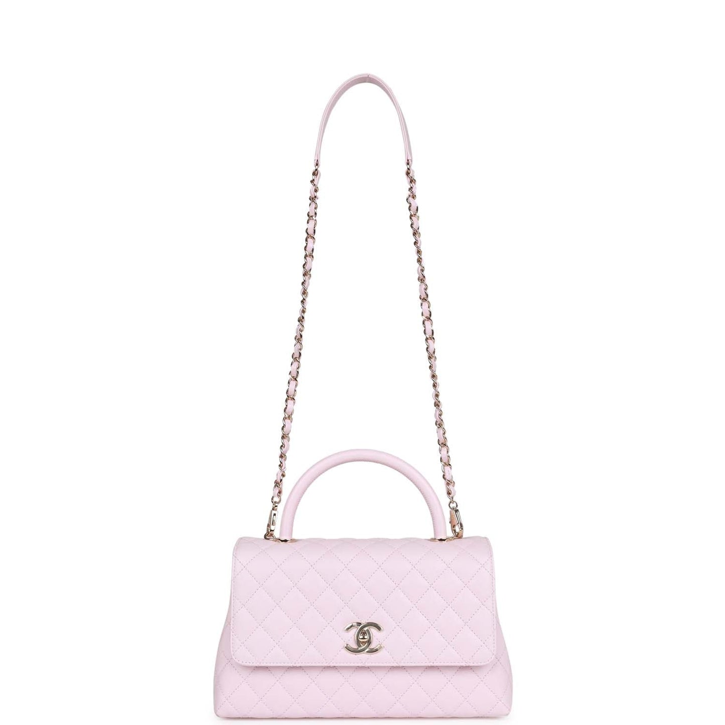 Chanel Medium Coco Handle Flap Bag Light Pink Caviar Light Gold Hardware