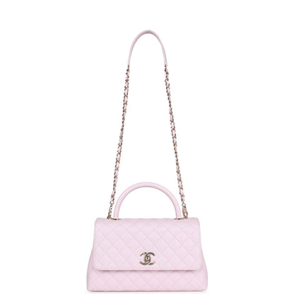 Chanel Medium Coco Handle Flap Bag Light Pink Caviar Light Gold Hardware