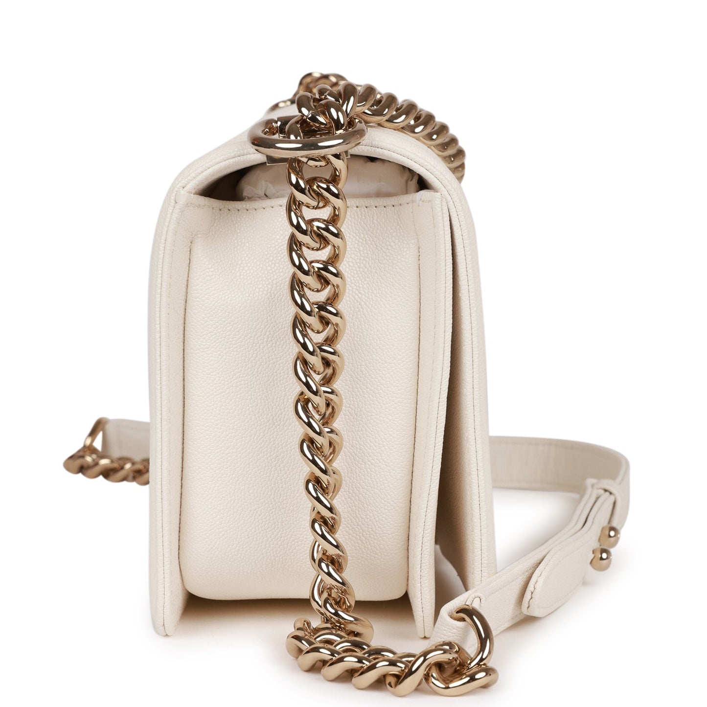 Chanel Medium Boy White Chevron Caviar Light Gold Hardware