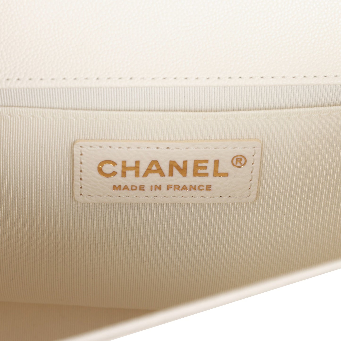 Chanel Medium Boy White Chevron Caviar Light Gold Hardware