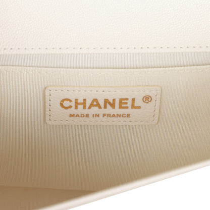 Chanel Medium Boy White Chevron Caviar Light Gold Hardware