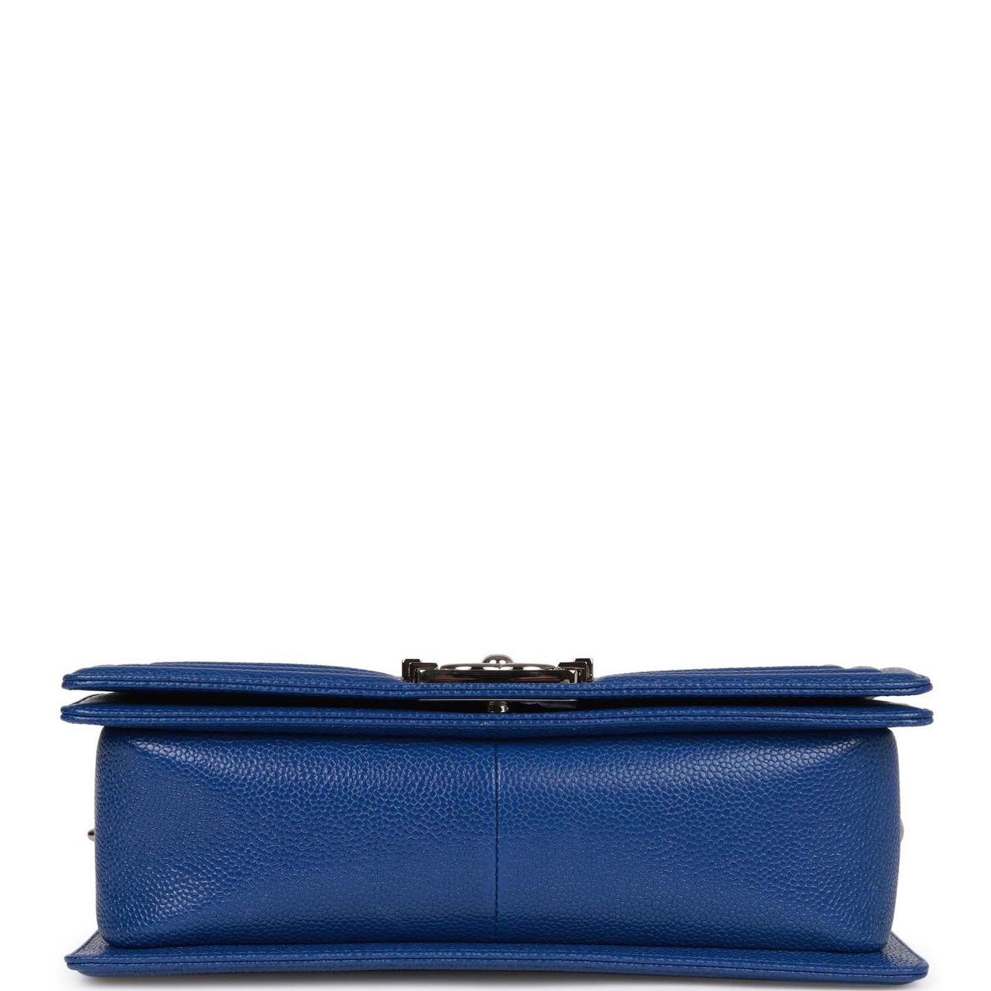 Chanel Medium Boy Bag Blue Chevron Caviar Silver Hardware