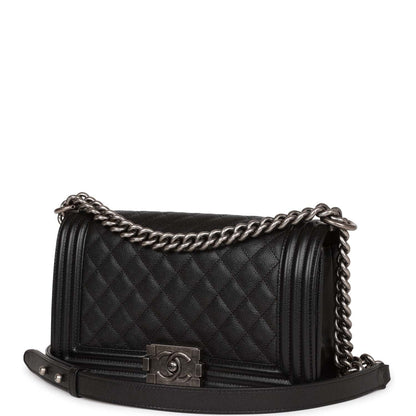 Chanel Medium Boy Bag Black Caviar Ruthenium Hardware