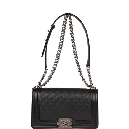 Chanel Medium Boy Bag Black Caviar Ruthenium Hardware