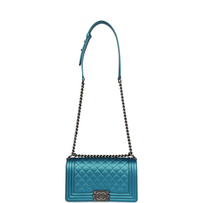 Chanel Medium Boy Bag Metallic Blue Caviar Ruthenium Hardware