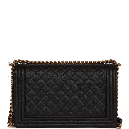 Chanel Medium Boy Bag Black Caviar Antique Gold Hardware