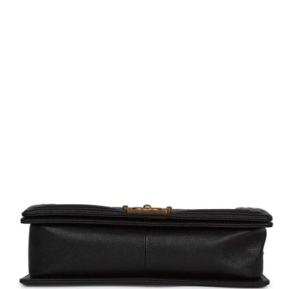 Chanel Medium Boy Bag Black Caviar Antique Gold Hardware