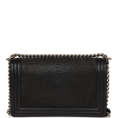 Chanel Medium Boy Bag Black Python and Lambskin Brushed Silver Hardware
