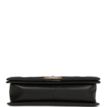 Chanel Medium Boy Bag Black Python and Lambskin Brushed Silver Hardware